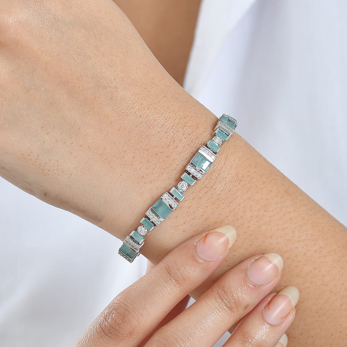 D'Joy Premium Grandidierite and Moissanite 7.50 ctw Celestial Stream Bracelet in Rhodium Over Sterling Silver (6.50 In) image number 2