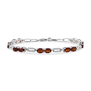 D'Joy Premium Red Citrine and Moissanite 6.10 ctw Chain of Flames Bracelet in Rhodium Over Sterling Silver (7.25 In)
