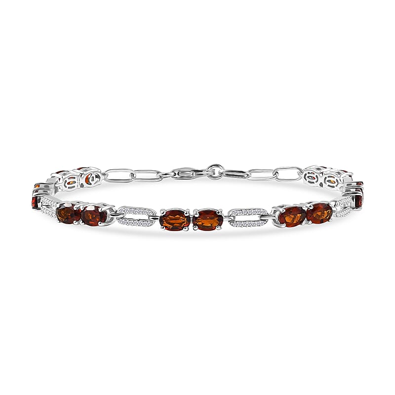 D'Joy Premium Red Citrine and Moissanite 6.10 ctw Chain of Flames Bracelet in Rhodium Over Sterling Silver (7.25 In)