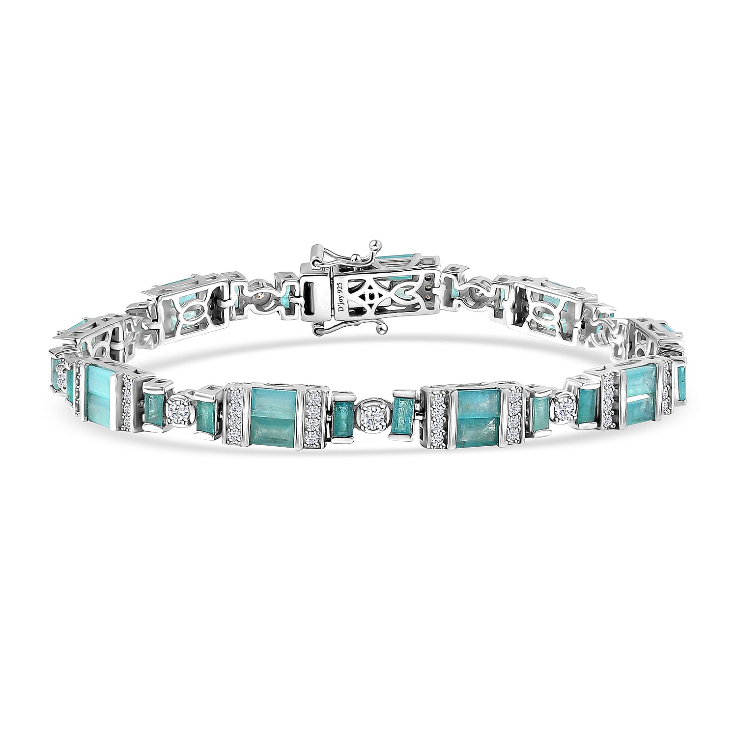 D'Joy Premium Grandidierite and Moissanite 8.40 ctw Celestial Stream Bracelet in Rhodium Over Sterling Silver (7.25 In)