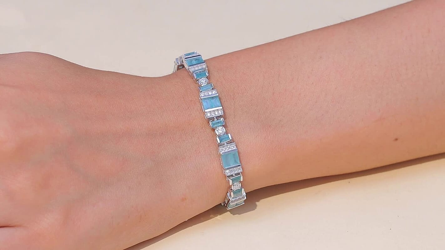 D'Joy Premium Grandidierite, Moissanite Bracelet in Rhodium Over Sterling Silver (6.50 In) 7.50 ctw
