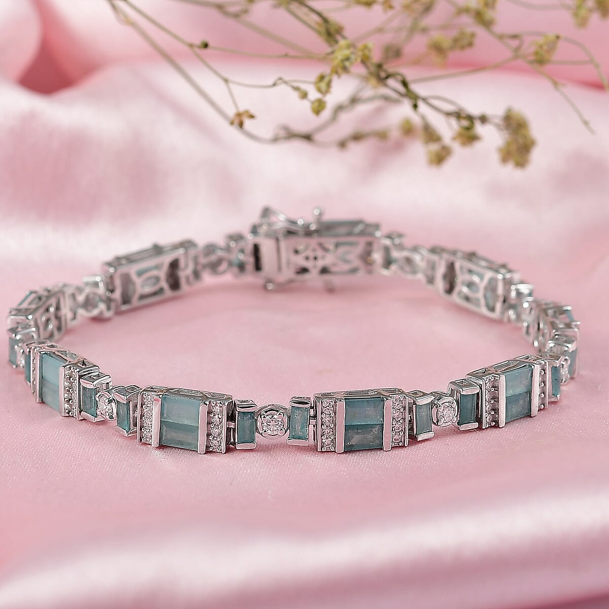D'Joy Premium Grandidierite and Moissanite 8.40 ctw Celestial Stream Bracelet in Rhodium Over Sterling Silver (7.25 In) image number 1