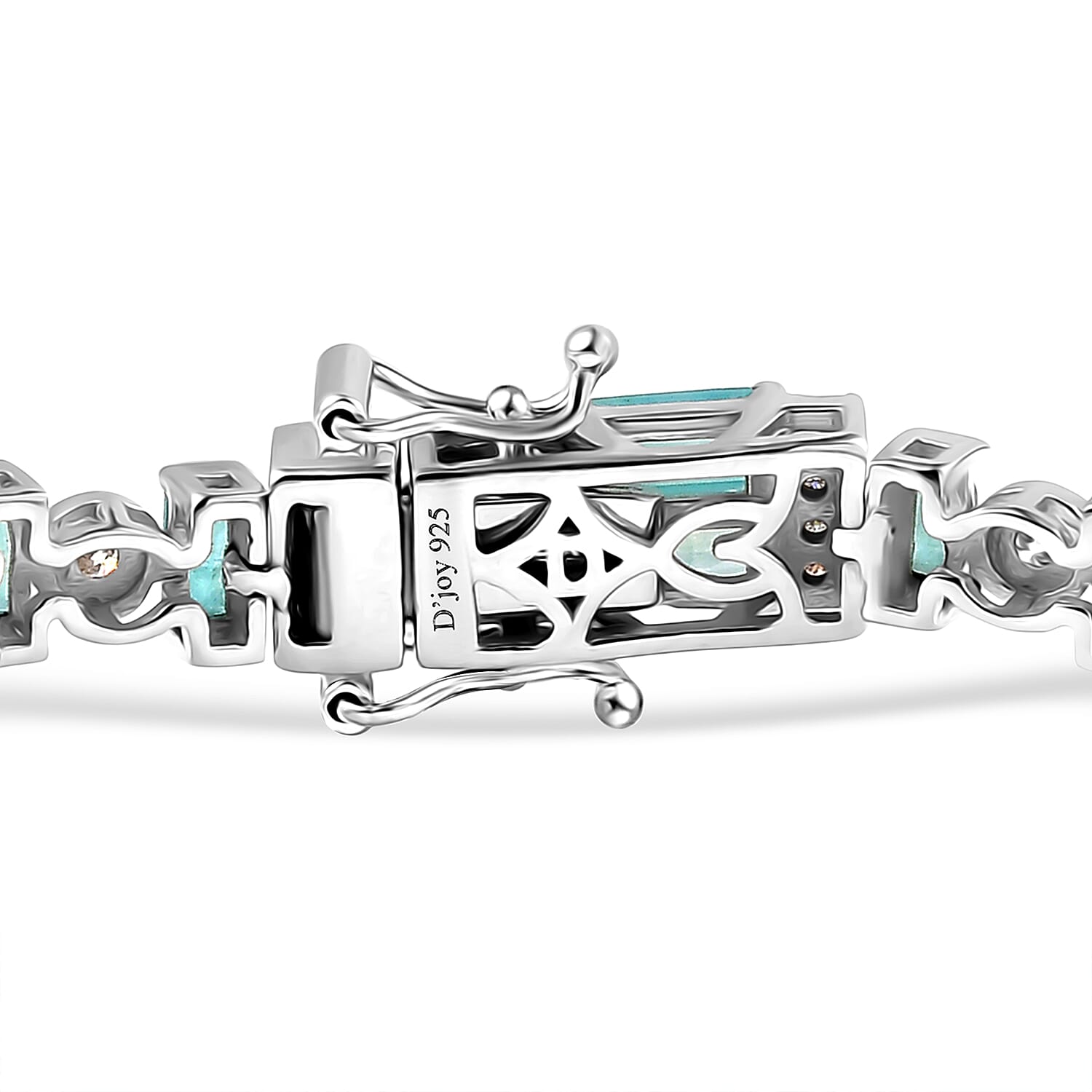 D'Joy Premium Grandidierite and Moissanite 8.40 ctw Celestial Stream Bracelet in Rhodium Over Sterling Silver (7.25 In)