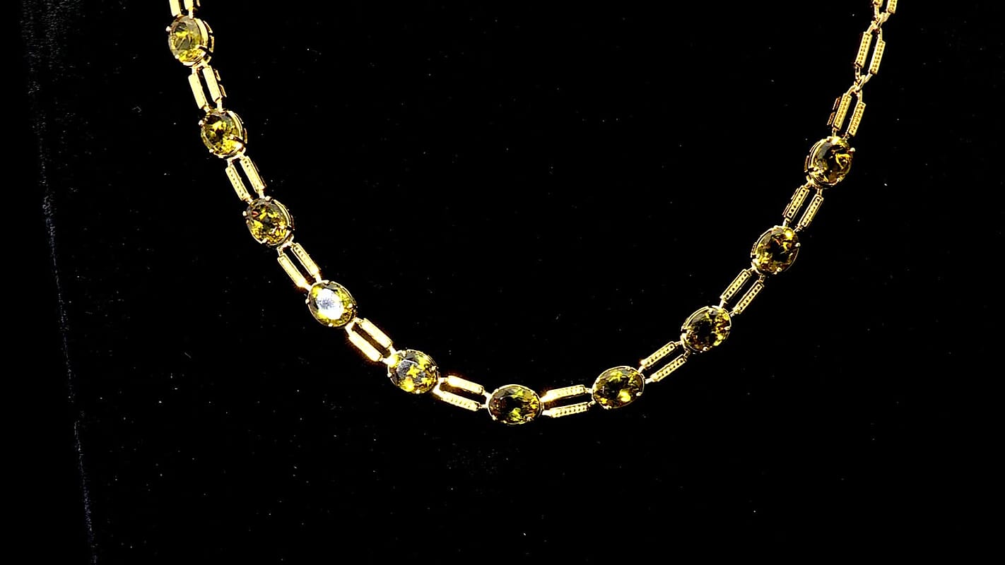 EverTrue Golden Fall Autumn Alexite 20.10 ctw Station Necklace in 18K YG Plated 18-20 Inches