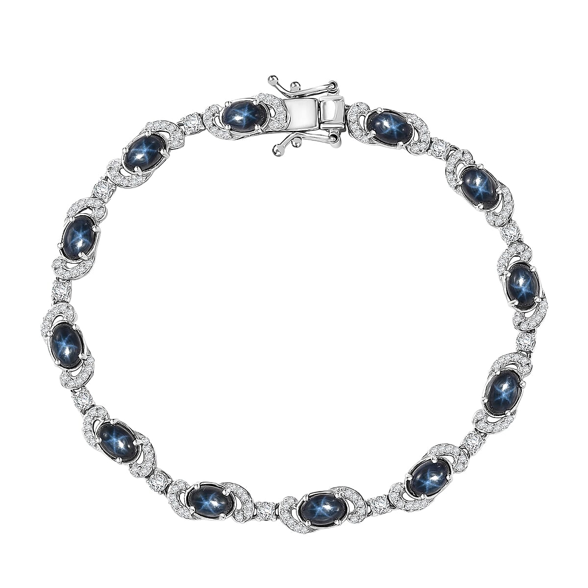 Doorbuster D'Joy Premium Blue Star Sapphire (DF) and Moissanite 11.00 ctw Starlit Harmony Bracelet in Rhodium Over Sterling Silver (7.25 In) image number 0