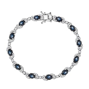 Doorbuster D'Joy Premium Blue Star Sapphire (DF) and Moissanite 11.00 ctw Starlit Harmony Bracelet in Rhodium Over Sterling Silver (7.25 In)