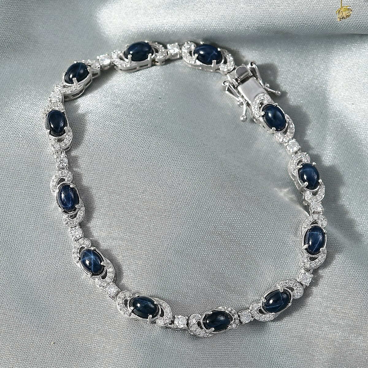 Doorbuster D'Joy Premium Blue Star Sapphire (DF) and Moissanite 11.00 ctw Starlit Harmony Bracelet in Rhodium Over Sterling Silver (7.25 In) image number 1