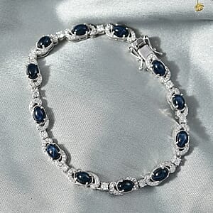 Doorbuster D'Joy Premium Blue Star Sapphire (DF) and Moissanite 11.00 ctw Starlit Harmony Bracelet in Rhodium Over Sterling Silver (7.25 In)