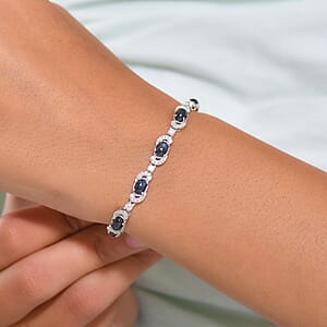 Doorbuster D'Joy Premium Blue Star Sapphire (DF) and Moissanite 11.00 ctw Starlit Harmony Bracelet in Rhodium Over Sterling Silver (7.25 In)