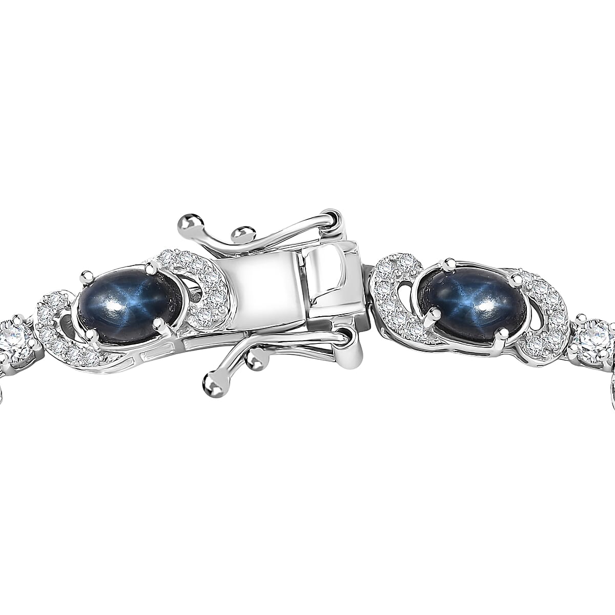 Doorbuster D'Joy Premium Blue Star Sapphire (DF) and Moissanite 11.00 ctw Starlit Harmony Bracelet in Rhodium Over Sterling Silver (7.25 In) image number 3