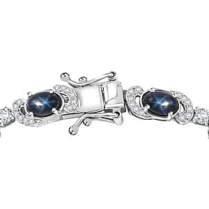 Doorbuster D'Joy Premium Blue Star Sapphire (DF) and Moissanite 11.00 ctw Starlit Harmony Bracelet in Rhodium Over Sterling Silver (7.25 In)