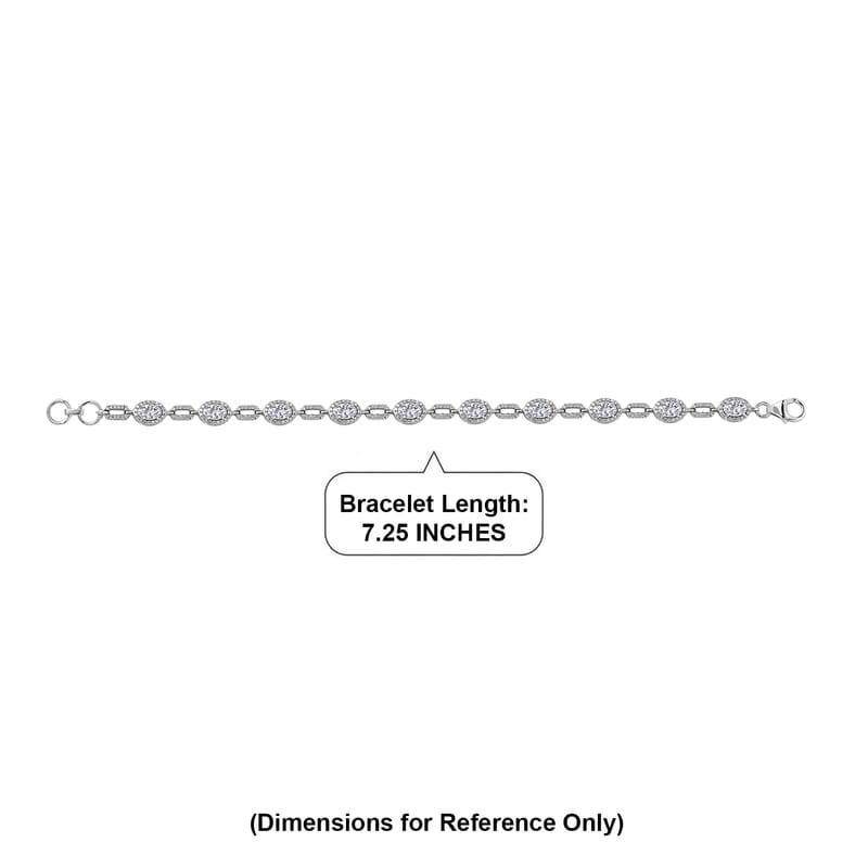 D'Joy Strontium Titanate and Moissanite 8.35 ctw Oval Symphony Bracelet in Rhodium Over Sterling Silver (7.25 In)