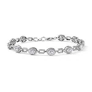 D'Joy Strontium Titanate and Moissanite 7.15 ctw Oval Symphony Bracelet in Rhodium Over Sterling Silver (6.50 In)