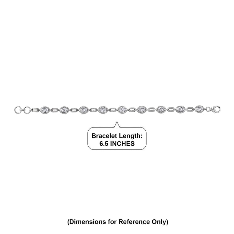 D'Joy Strontium Titanate and Moissanite 7.15 ctw Oval Symphony Bracelet in Rhodium Over Sterling Silver (6.50 In)