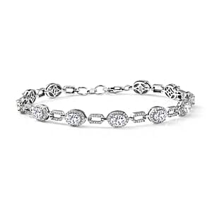 D'Joy Strontium Titanate and Moissanite 9.90 ctw Oval Symphony Bracelet in Rhodium Over Sterling Silver (8.00 In)