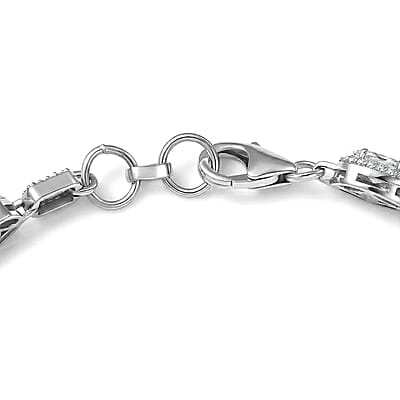 D'Joy Strontium Titanate and Moissanite 9.90 ctw Oval Symphony Bracelet in Rhodium Over Sterling Silver (8.00 In)