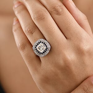 D'Joy Strontium Titanate and Multi Gemstone 4.30 ctw Art Deco Ring in Rhodium Over Sterling Silver (Size 10.0)