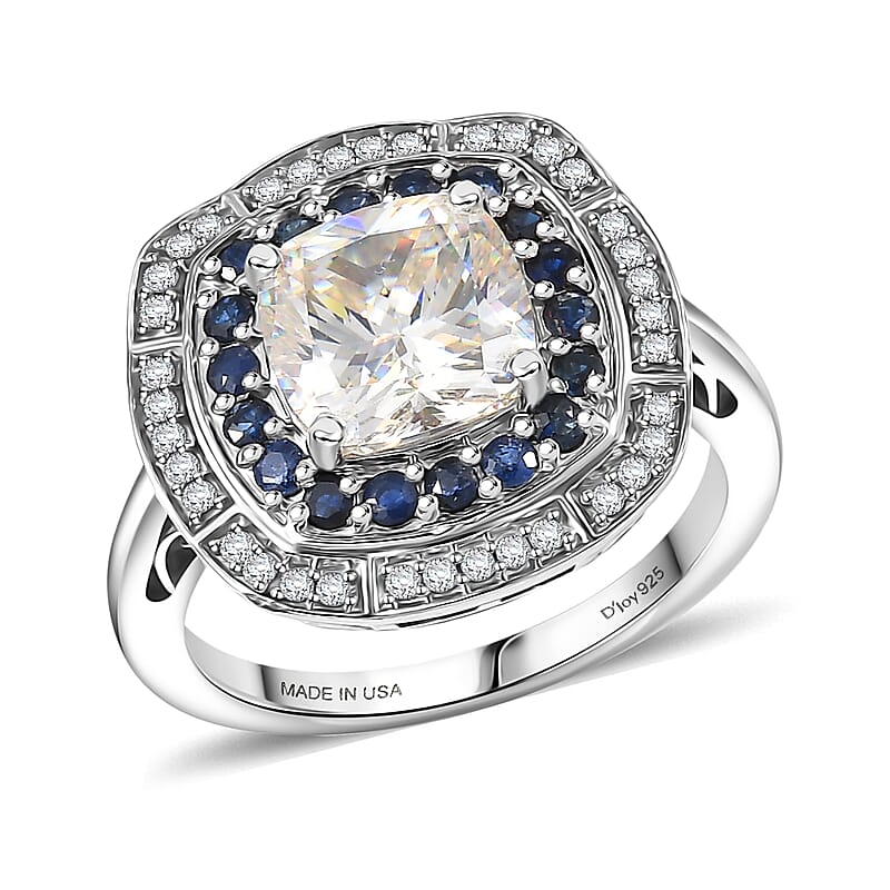 D'Joy Strontium Titanate and Multi Gemstone 4.30 ctw Art Deco Ring in Rhodium Over Sterling Silver (Size 6.0)