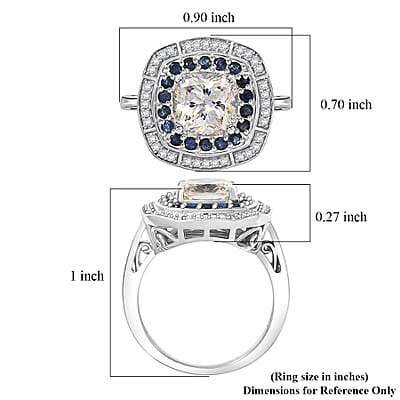 D'Joy Strontium Titanate and Multi Gemstone 4.30 ctw Art Deco Ring in Rhodium Over Sterling Silver (Size 7.0)