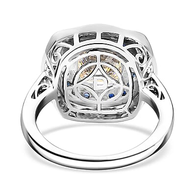 D'Joy Strontium Titanate and Multi Gemstone 4.30 ctw Art Deco Ring in Rhodium Over Sterling Silver (Size 8.0)