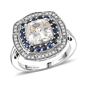 D'Joy Strontium Titanate and Multi Gemstone 4.30 ctw Art Deco Ring in Rhodium Over Sterling Silver (Size 9.0)