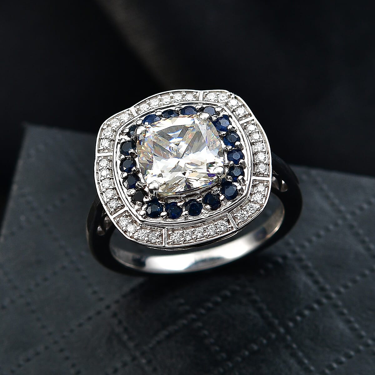 D'Joy Strontium Titanate and Multi Gemstone 4.30 ctw Art Deco Ring in Rhodium Over Sterling Silver (Size 9.0) image number 1