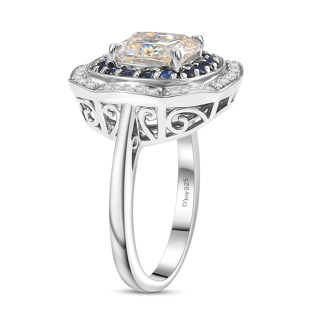 D'Joy Strontium Titanate and Multi Gemstone 4.30 ctw Art Deco Ring in Rhodium Over Sterling Silver (Size 9.0) image number 3