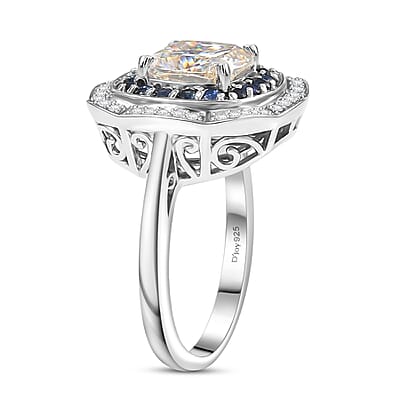 D'Joy Strontium Titanate and Multi Gemstone 4.30 ctw Art Deco Ring in Rhodium Over Sterling Silver (Size 9.0)
