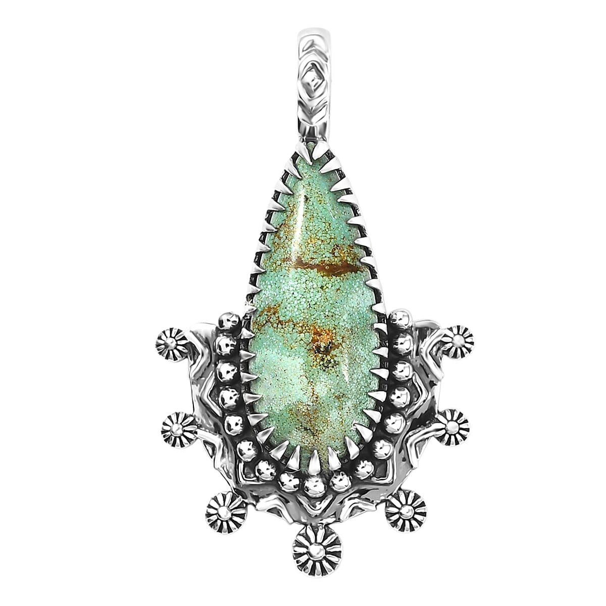 D'Joy Artisan Crafted Premium Royston Turquoise 6.50 ctw Pendant in Black Oxidised Sterling Silver image number 0