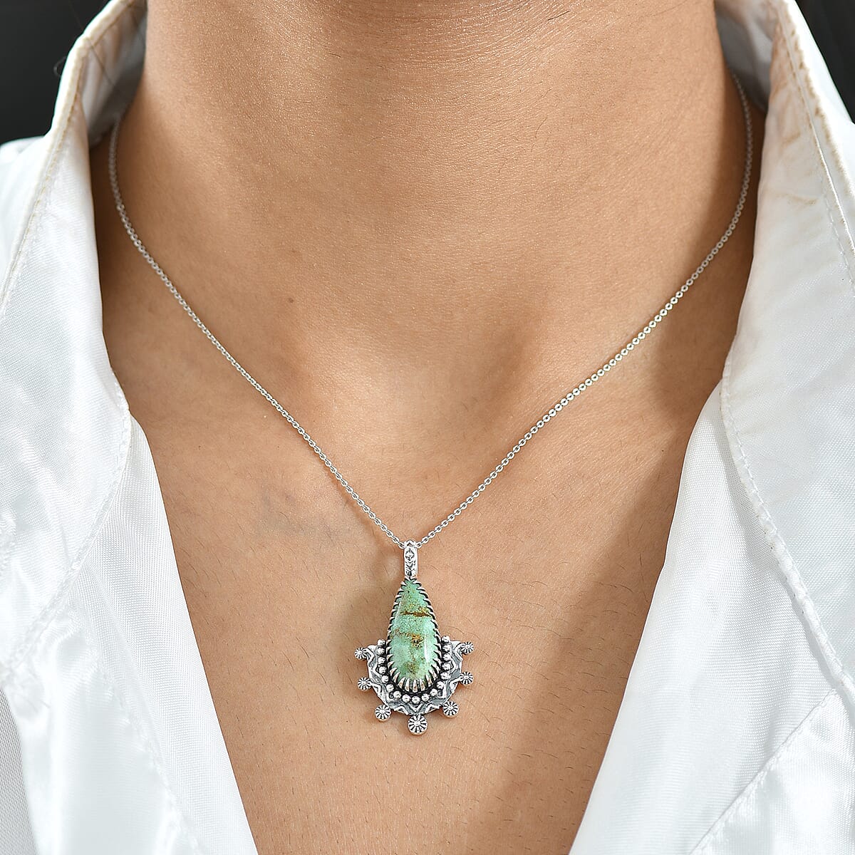 D'Joy Artisan Crafted Premium Royston Turquoise 6.50 ctw Pendant in Black Oxidised Sterling Silver image number 2