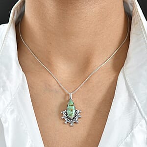 D'Joy Artisan Crafted Royston Turquoise Pendant without Chain in Black Oxidised Sterling Silver 6.50 ctw