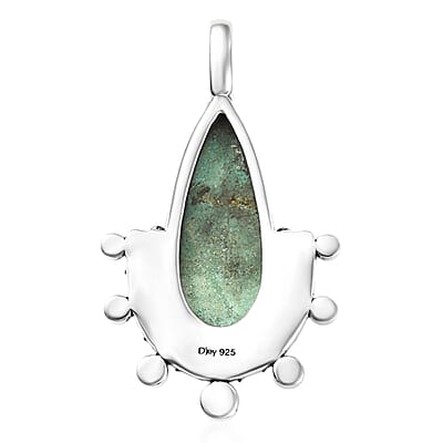 D'Joy Artisan Crafted Royston Turquoise Pendant without Chain in Black Oxidised Sterling Silver 6.50 ctw