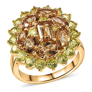 EverTrue Autumn Alexite and Multi Gemstone 6.40 ctw Sunburst Halo Ring in 18K YG Plated (Size 10.0) (Del. in 10-12 Days)