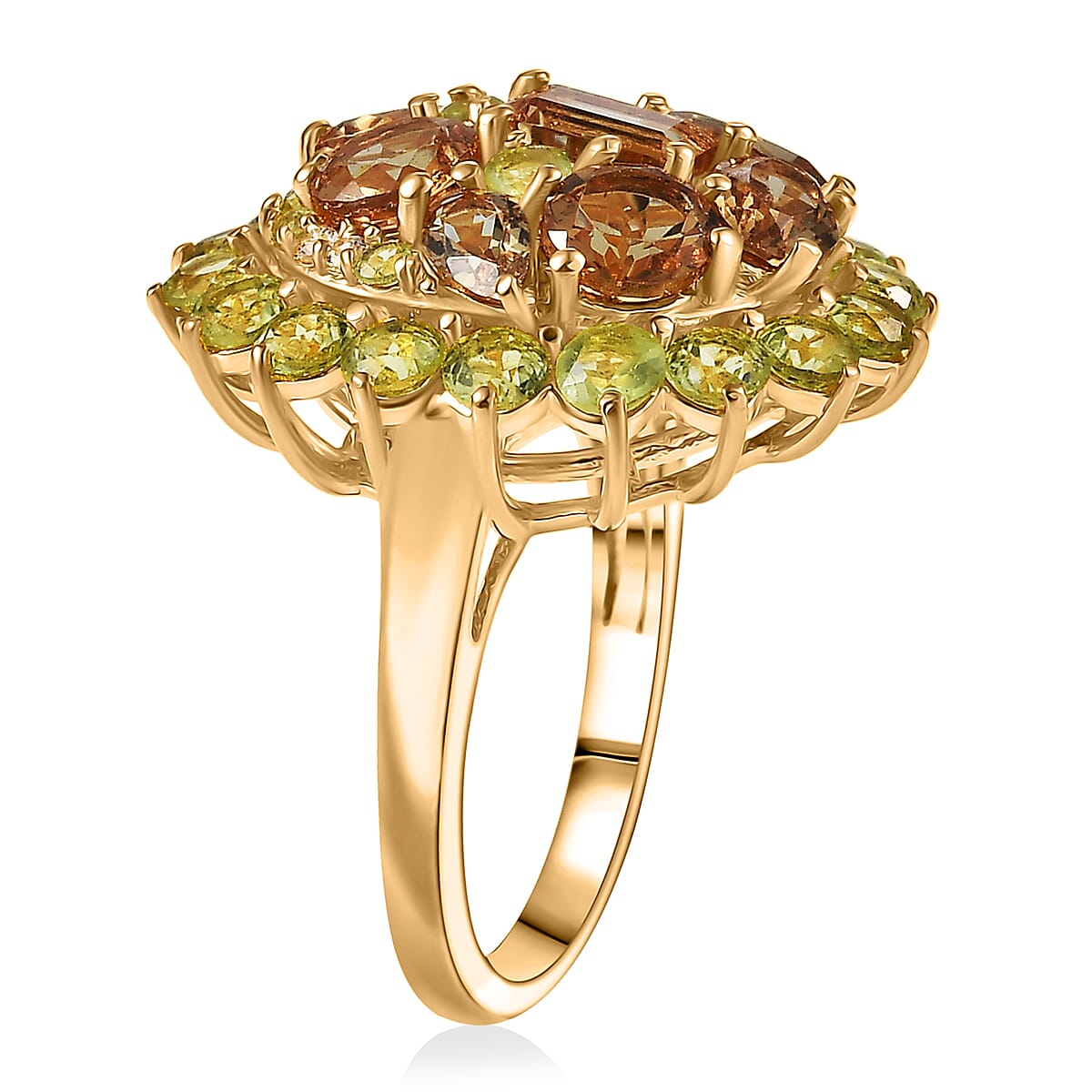 EverTrue Autumn Alexite and Multi Gemstone 6.40 ctw Sunburst Halo Ring in 18K YG Plated (Size 10.0) (Del. in 10-12 Days) image number 3