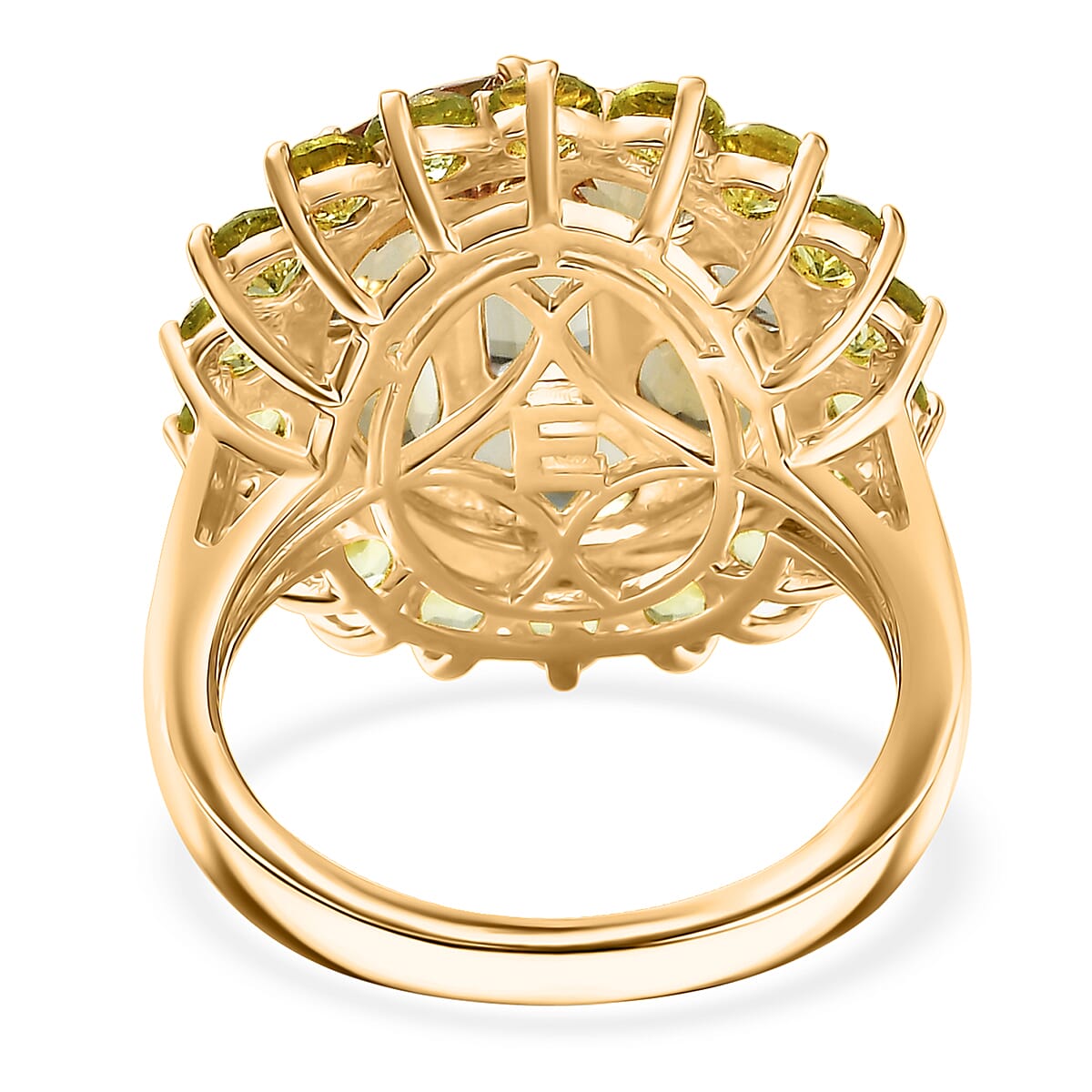 EverTrue Autumn Alexite and Multi Gemstone 6.40 ctw Sunburst Halo Ring in 18K YG Plated (Size 10.0) (Del. in 10-12 Days) image number 4