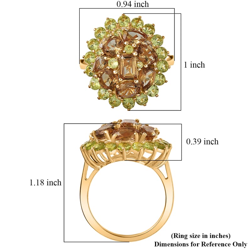 EverTrue Autumn Alexite and Multi Gemstone 6.40 ctw Sunburst Halo Ring in 18K YG Plated (Size 10.0)