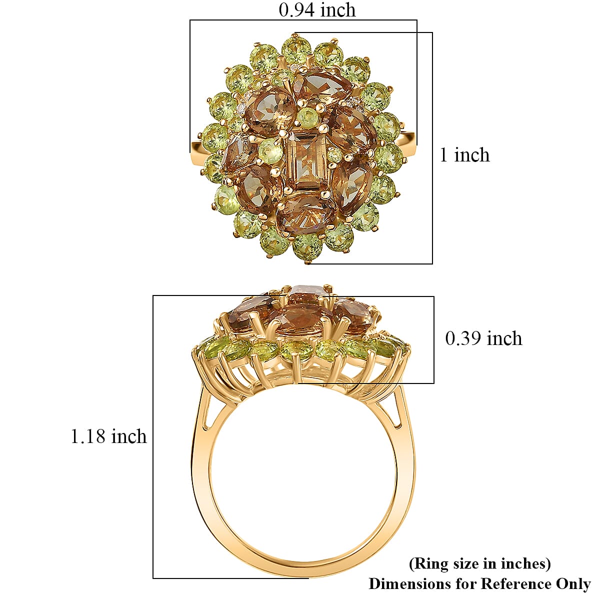 EverTrue Autumn Alexite and Multi Gemstone 6.40 ctw Sunburst Halo Ring in 18K YG Plated (Size 11.0) (Del. in 10-12 Days) image number 5