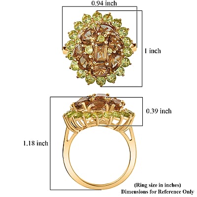 EverTrue Autumn Alexite and Multi Gemstone 6.40 ctw Sunburst Halo Ring in 18K YG Plated (Size 11.0)