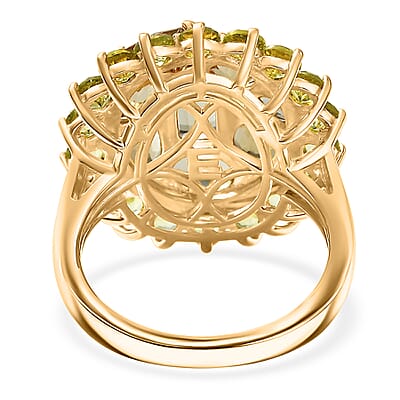 EverTrue Autumn Alexite and Multi Gemstone 6.40 ctw Sunburst Halo Ring in 18K YG Plated (Size 8.0)