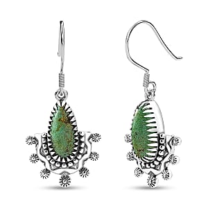 D'Joy Artisan Crafted Premium Royston Turquoise 5.00 ctw Earrings in Black Oxidised Sterling Silver