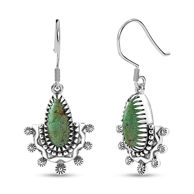D'Joy Artisan Crafted Premium Royston Turquoise 5.00 ctw Earrings in Black Oxidised Sterling Silver