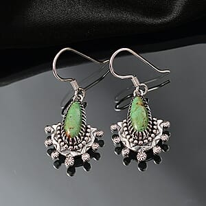 D'Joy Artisan Crafted Premium Royston Turquoise 5.00 ctw Earrings in Black Oxidised Sterling Silver