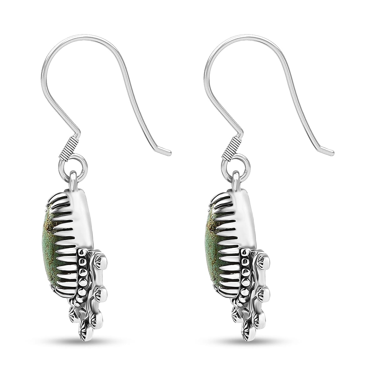D'Joy Artisan Crafted Premium Royston Turquoise 5.00 ctw Earrings in Black Oxidised Sterling Silver image number 3