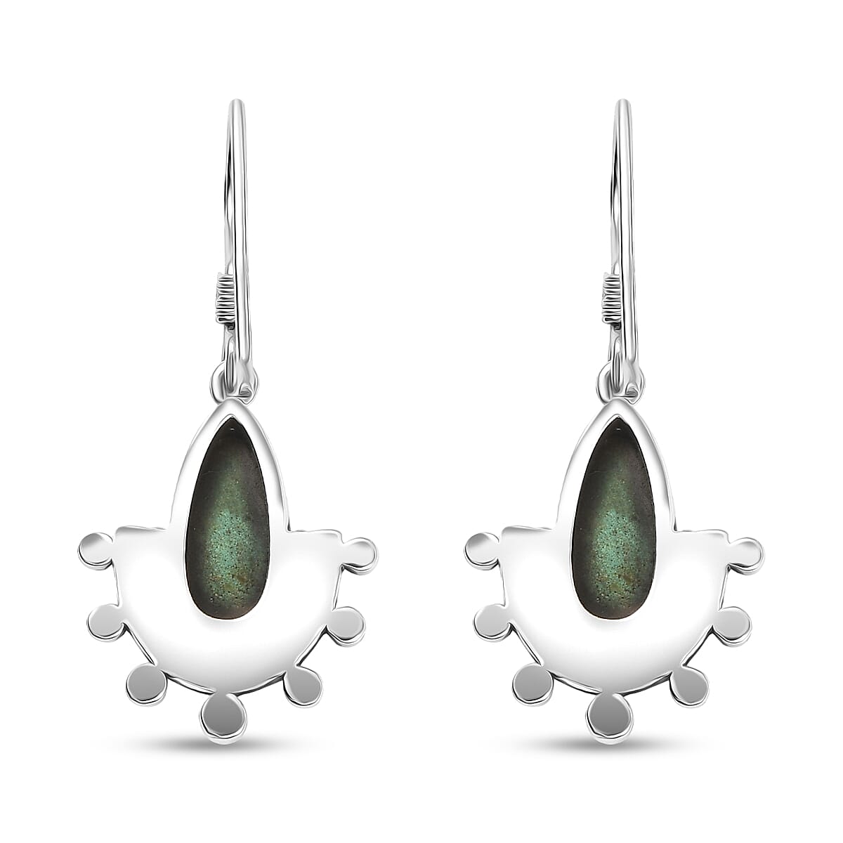 D'Joy Artisan Crafted Premium Royston Turquoise 5.00 ctw Earrings in Black Oxidised Sterling Silver image number 4