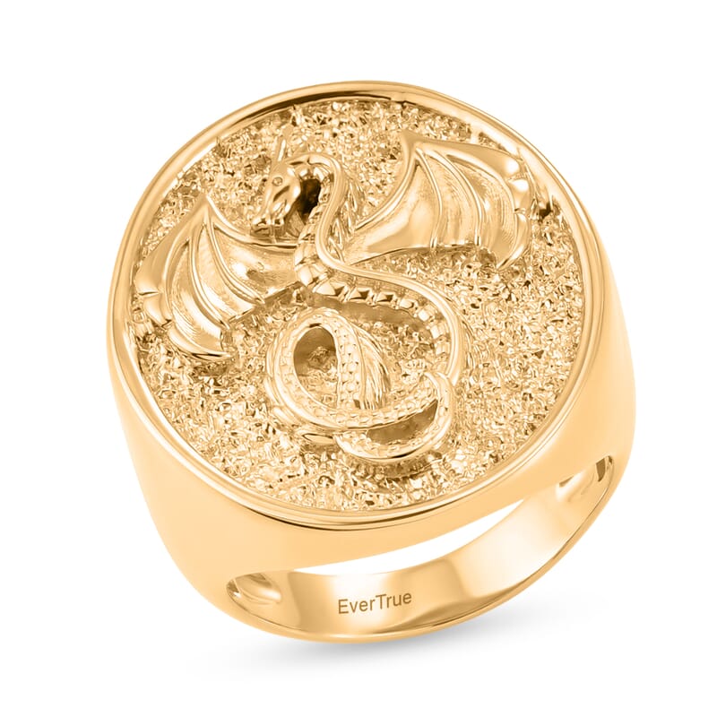 EverTrue Bronzella Collection Dragon Guardian Signet Men's Ring in 18K YG Plated Bronze (Size 9.0)