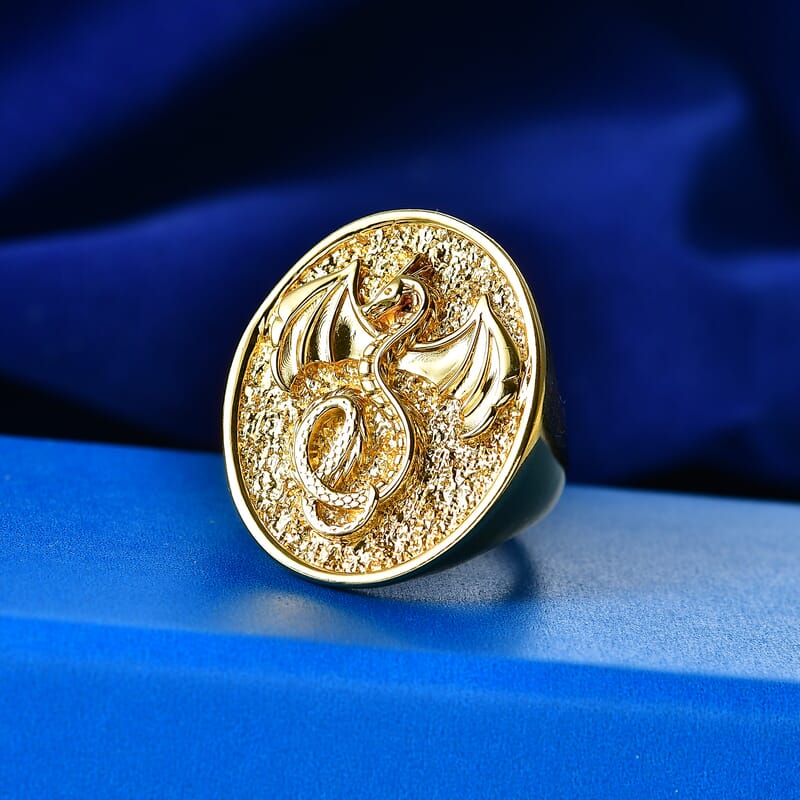 EverTrue Bronzella Collection Dragon Guardian Signet Men's Ring in 18K YG Plated Bronze (Size 9.0)