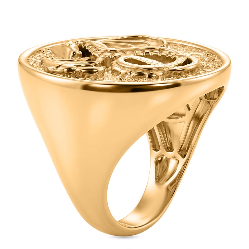 EverTrue Bronzella Collection Dragon Guardian Signet Men's Ring in 18K YG Plated Bronze (Size 9.0)