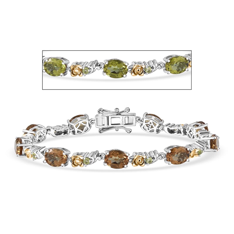 EverTrue Autumn Alexite and Hebei Peridot 11.30 ctw Rose Flower Bracelet in 18K YG Plated and Platinum Bond (7.25 In)