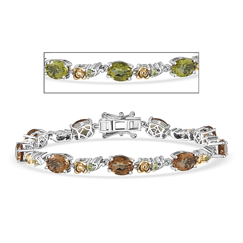 EverTrue Autumn Alexite and Hebei Peridot 11.30 ctw Rose Flower Bracelet in 18K YG Plated and Platinum Bond (7.25 In)