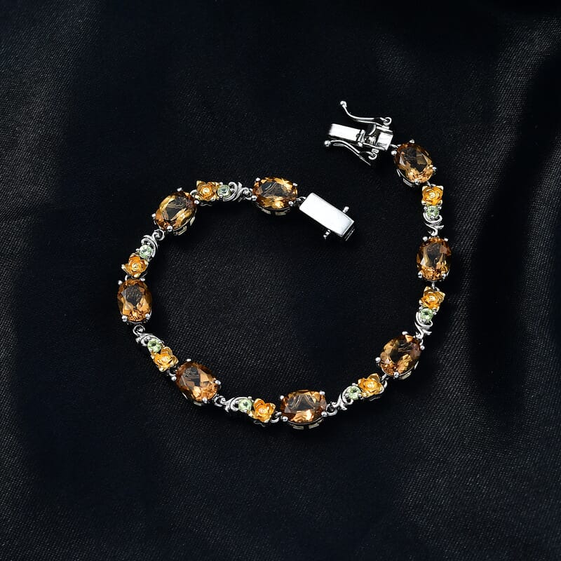 EverTrue Autumn Alexite and Hebei Peridot 11.30 ctw Rose Flower Bracelet in 18K YG Plated and Platinum Bond (7.25 In)